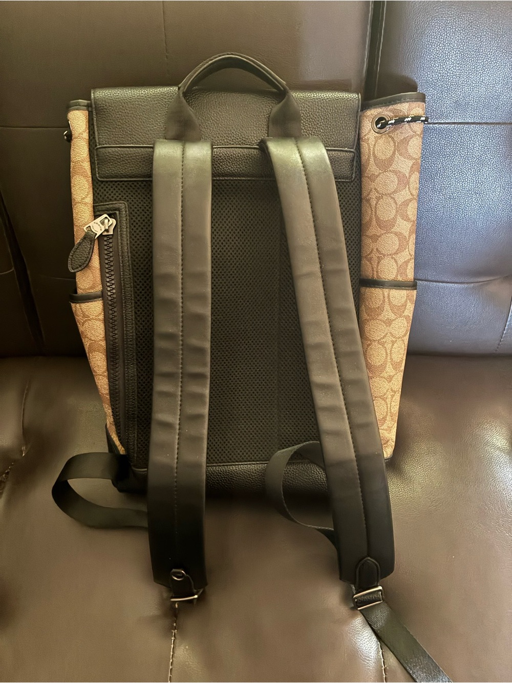 Coach Men's Signature Canvas Backpack with Black Leather Trim - Picture 5 of 9